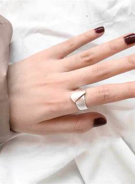 韩版S925银光面不规则戒指女ins复古欧美几何简约开口食指环潮