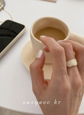 韩版S925银个性波浪戒指女复古时尚气质珐琅开口指环创意食指戒潮