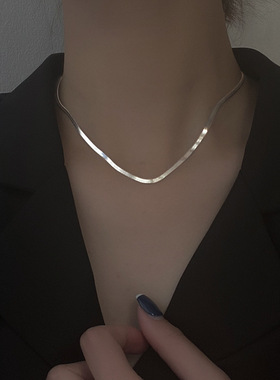 韩版S925银简约蛇骨项链女复古时尚个性刀片锁骨链创意ins设计感