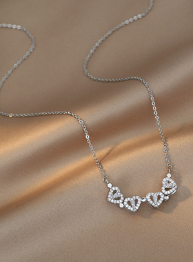 韩版S925银两戴式爱心项链女复古时尚创意桃心四叶锁骨链个性饰品