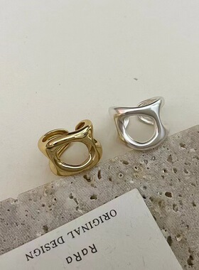 高级感金属镂空几何戒指女个性时尚小众S925银开口指环ins食指戒