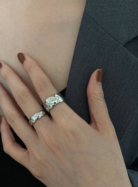 韩版S925银网格交叉戒指女复古时尚简约开口指环个性嘻哈食指戒潮