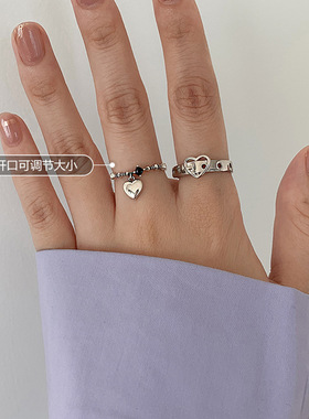 韩版做旧小狮子小熊戒指女925银网红复古小众个性嘻哈开口食指环