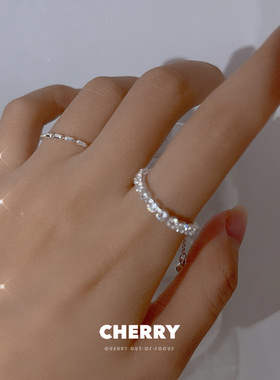 韩版S925银简约小圆珠链条抽拉戒指女复古时尚气质指环个性食指戒