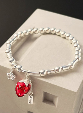 莓烦恼梅花草莓吊坠手链女新中式甜酷气质S925银手环小众叠戴手饰