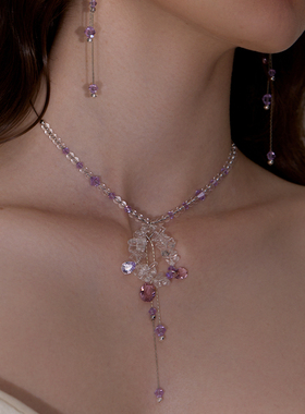 流苏项链原创设计白水晶锁骨链