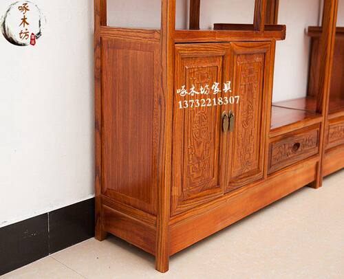 博古架实木中式 明清仿古榆木多宝阁小摆件书架装饰展示架柜隔断 - 图3