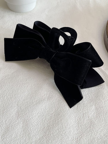 丝绒一体~黑色蝴蝶结抓夹大号 鲨鱼夹高级感 发夹女后脑勺秋冬 - 图3
