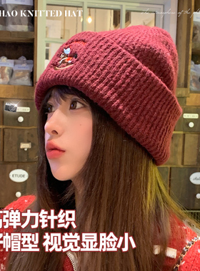 新年红色帽子女冬季保暖毛线帽
