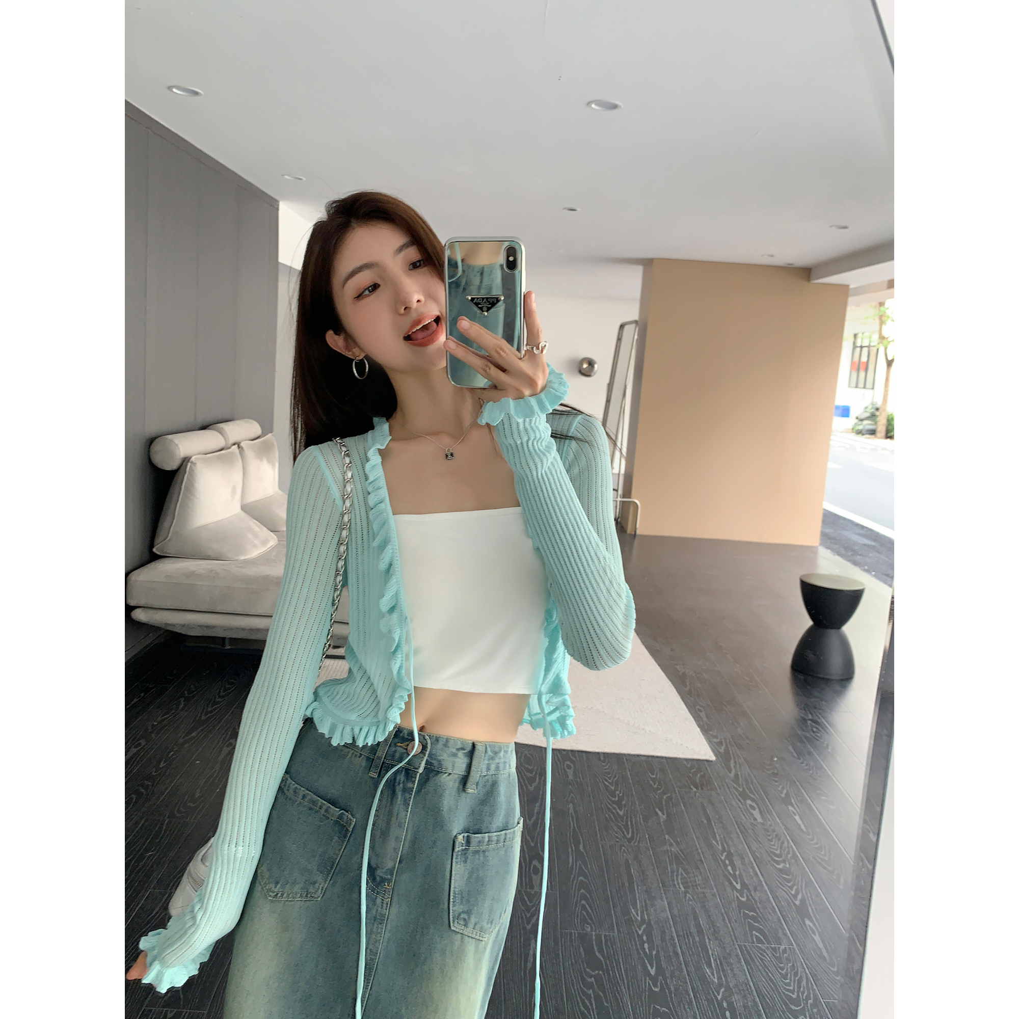 MULVAN 木耳边针织开衫女夏薄款气质短款外穿防晒衫披肩罩衫,淘宝优惠券,粉丝福利购,淘宝优惠卷