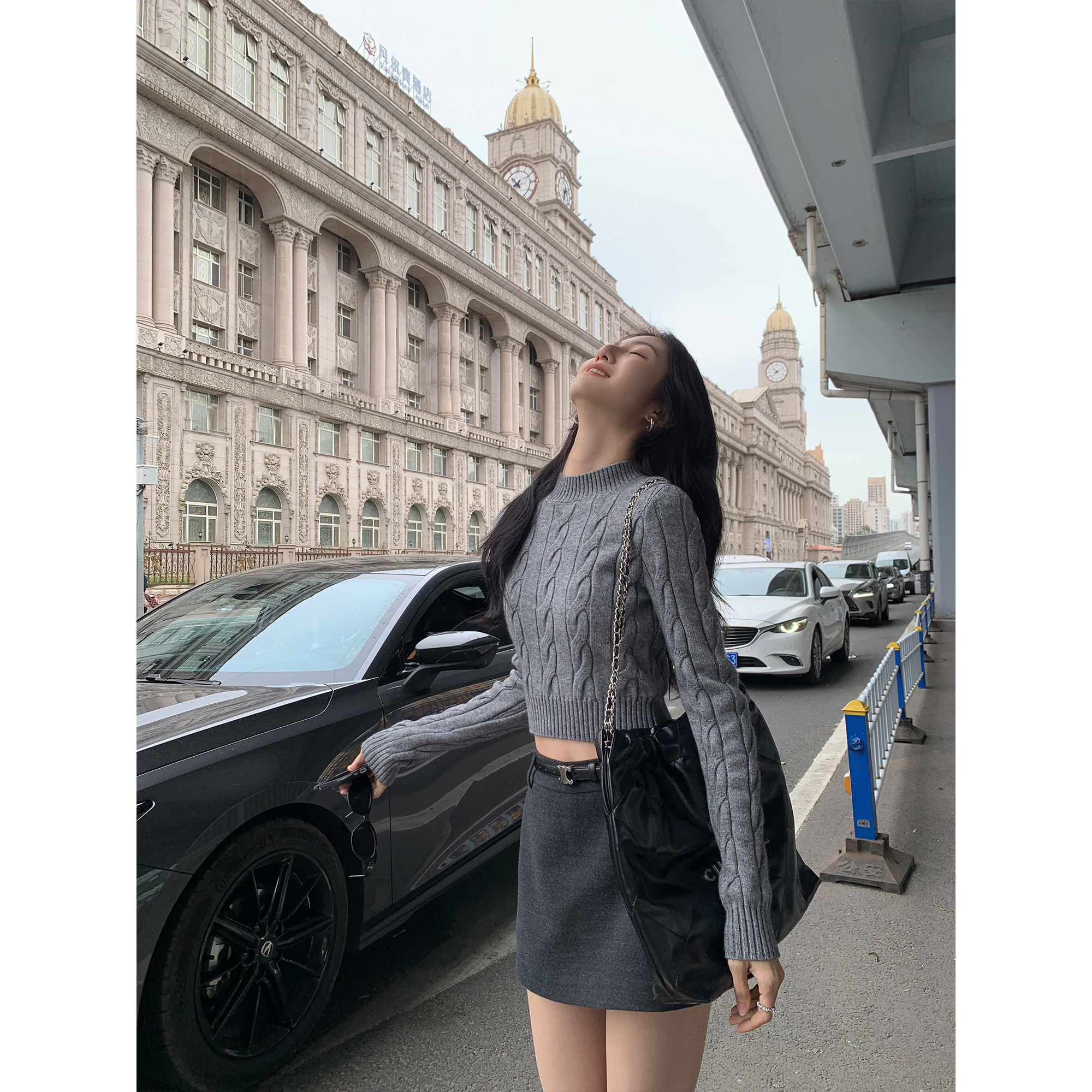 MULVAN黑色半高领针织麻花毛衣女秋冬修身显瘦长袖针织衫短款上衣,淘宝优惠券,粉丝福利购,淘宝优惠卷