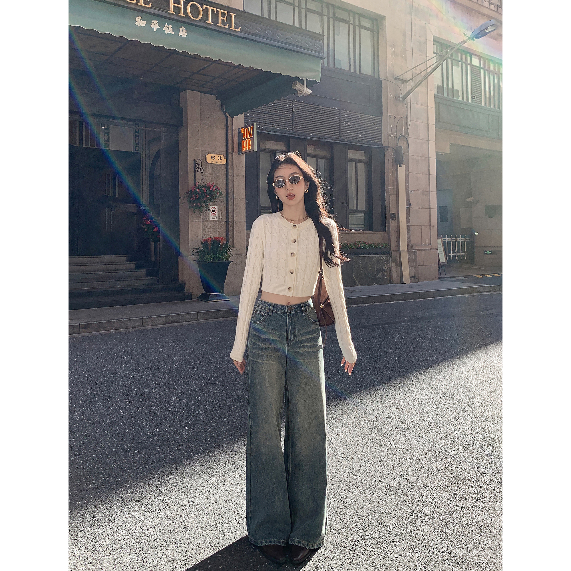 MULVAN 蓝穹漫步廓 美式复古阔腿牛仔裤女低腰宽松直筒垂感长裤 - 图0