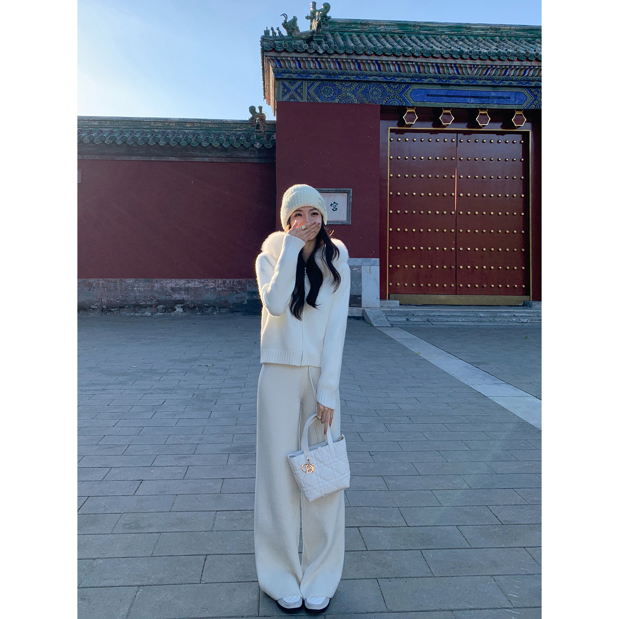 MULVAN 情书未封 米白色阔腿休闲裤女高腰宽松抽绳针织直筒长裤子,淘宝优惠券,粉丝福利购,淘宝优惠卷