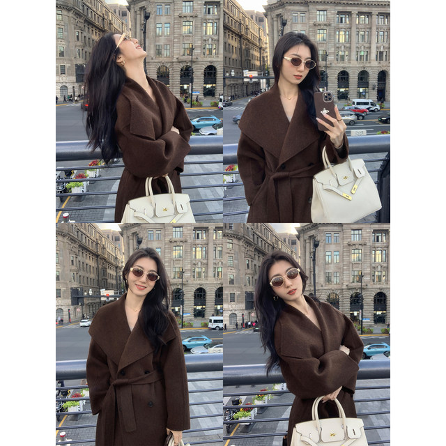 MULVAN高智千金 100羊毛双面呢大衣女高级感气质绑带长款毛呢外套