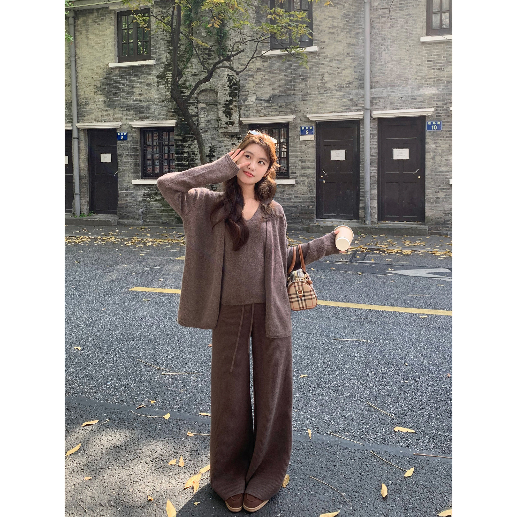 MULVAN 情书未封 米白色阔腿休闲裤女高腰宽松抽绳针织直筒长裤子,淘宝优惠券,粉丝福利购,淘宝优惠卷