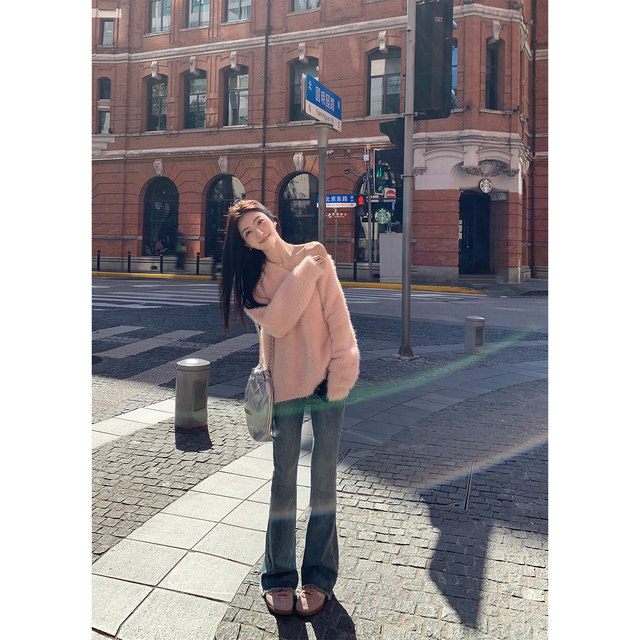 V-neck loose lazy style thickened sweater