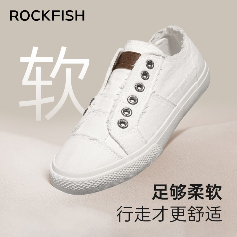 Rockfish英国602防泼水低帮小白鞋一脚蹬流浪鞋帆布鞋休闲鞋 - 图1