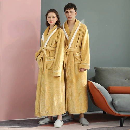 Демисезонный длинный зимний фланелевый банный халат, коралловая бархатная мужская пижама для влюбленных, большой размер