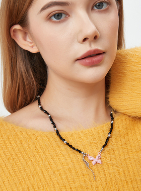 AWE张函瑞同款蝴蝶黑钻串珠项链