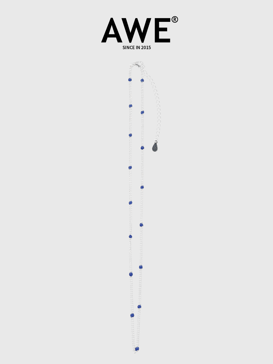AWE官方S925纯银克莱因蓝豆豆项链女IU李知恩同款锁骨颈链毛衣链 - 图2