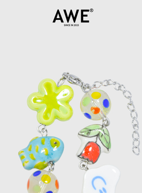 AWE手绘陶瓷彩色蝴蝶花朵手链