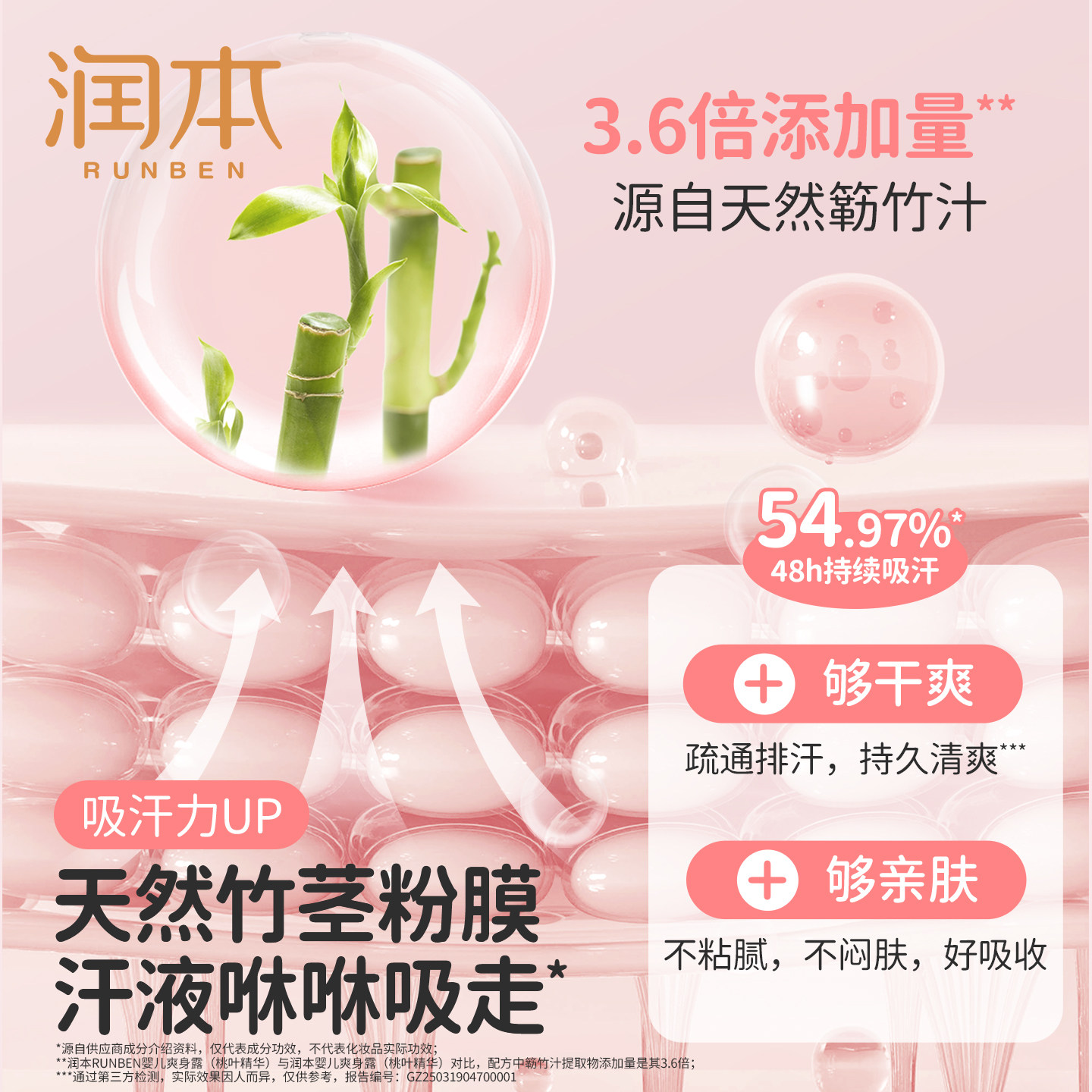 2大瓶【润本】新款婴儿童桃子水滚珠爽身露