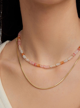 首发！骄阳似我赵今麦聂曦光同款粉色小清新玉石项链多巴胺锁骨链