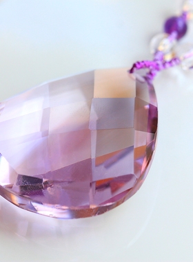 ◆天空之镜◆玻利维亚高品质玻璃体紫黄双色天然水晶大水滴吊坠