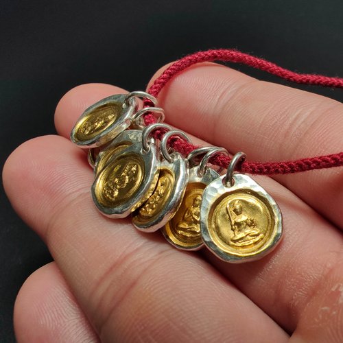 观夏999纯银贴金镶金错金小饼提溜十二生肖守护神文玩侧挂吊挂坠 - 图2