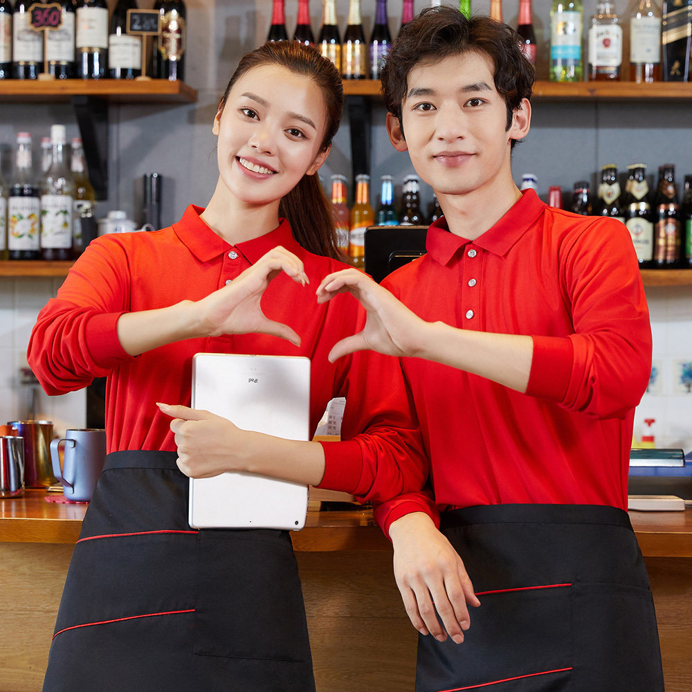 工作服定制餐饮火锅店长袖男女t恤 成明威尔爱美鑫思店T恤