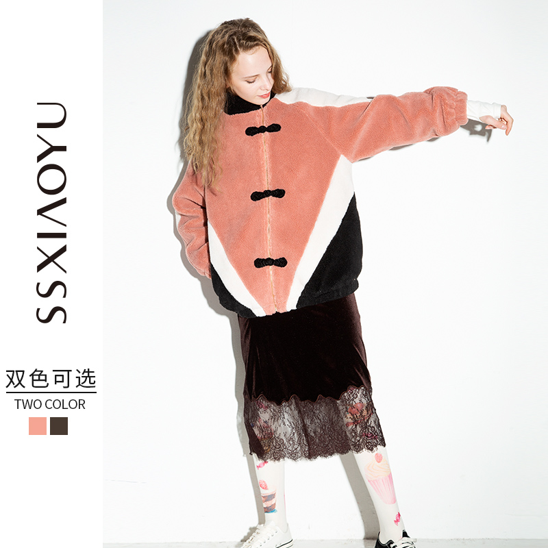 菲勋菲斯旗舰店[1件5折]羊羔毛外套女装秋冬新款原创改良汉服元素颗粒绒加厚0