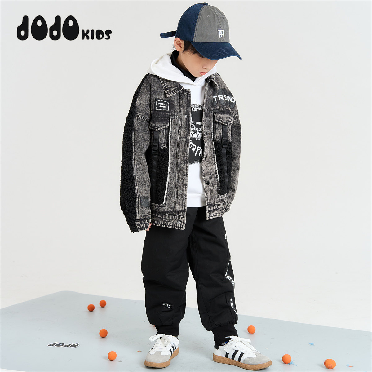 jojo童装男童冬季新款牛仔拼接棉外套儿童宽松个性长袖潮牌保暖酷,淘宝优惠券,粉丝福利购,淘宝优惠卷