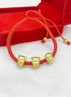 十二生肖虎本命年情侣转运珠硬金红绳手链宝宝保平安手绳定做黑色