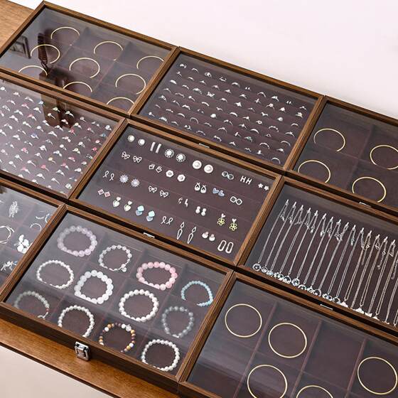 Walnut color hundred ring necklace jewelry storage box