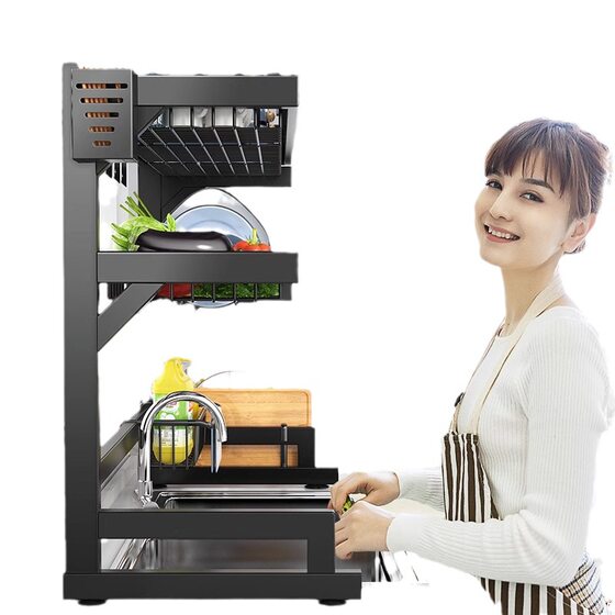 Kitchen stainless steel sink drain rack
