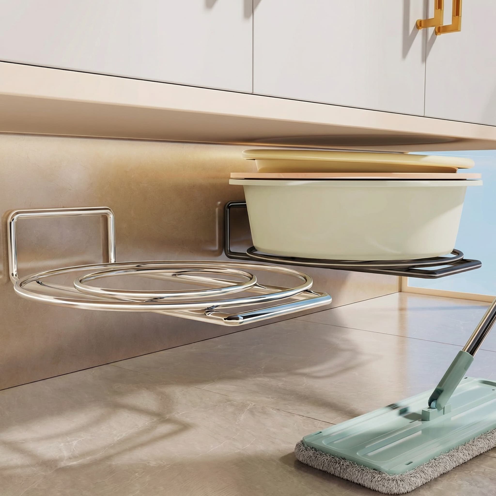 卫生间脸盆收纳架浴室柜下免打孔洗漱台下挂盆子多功能置物架家用,淘宝优惠券,粉丝福利购,淘宝优惠卷