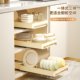 Kitchen pull-out dish storage rack cream color drawer type
