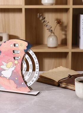 木质日历万年历办公桌面摆件旋转