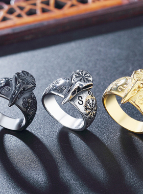 维京人鸟骷髅戒指嘻哈复古钛钢男