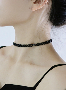 复古黑choker高级项链水晶蕾丝
