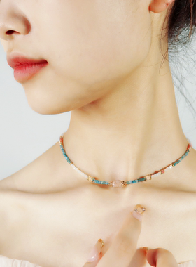 天然材质蓝绿色调四季款轻奢项链