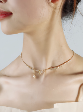 锆石茶色水晶choker极细颈链爆闪