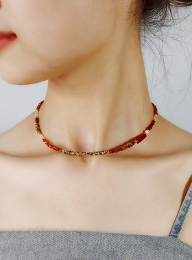 天然石choker美拉德配色项链串珠