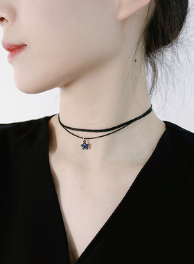 大海星辰蓝色双层choker水晶项链