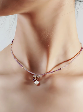 锆石紫水晶choker女蝴蝶锁骨链夏