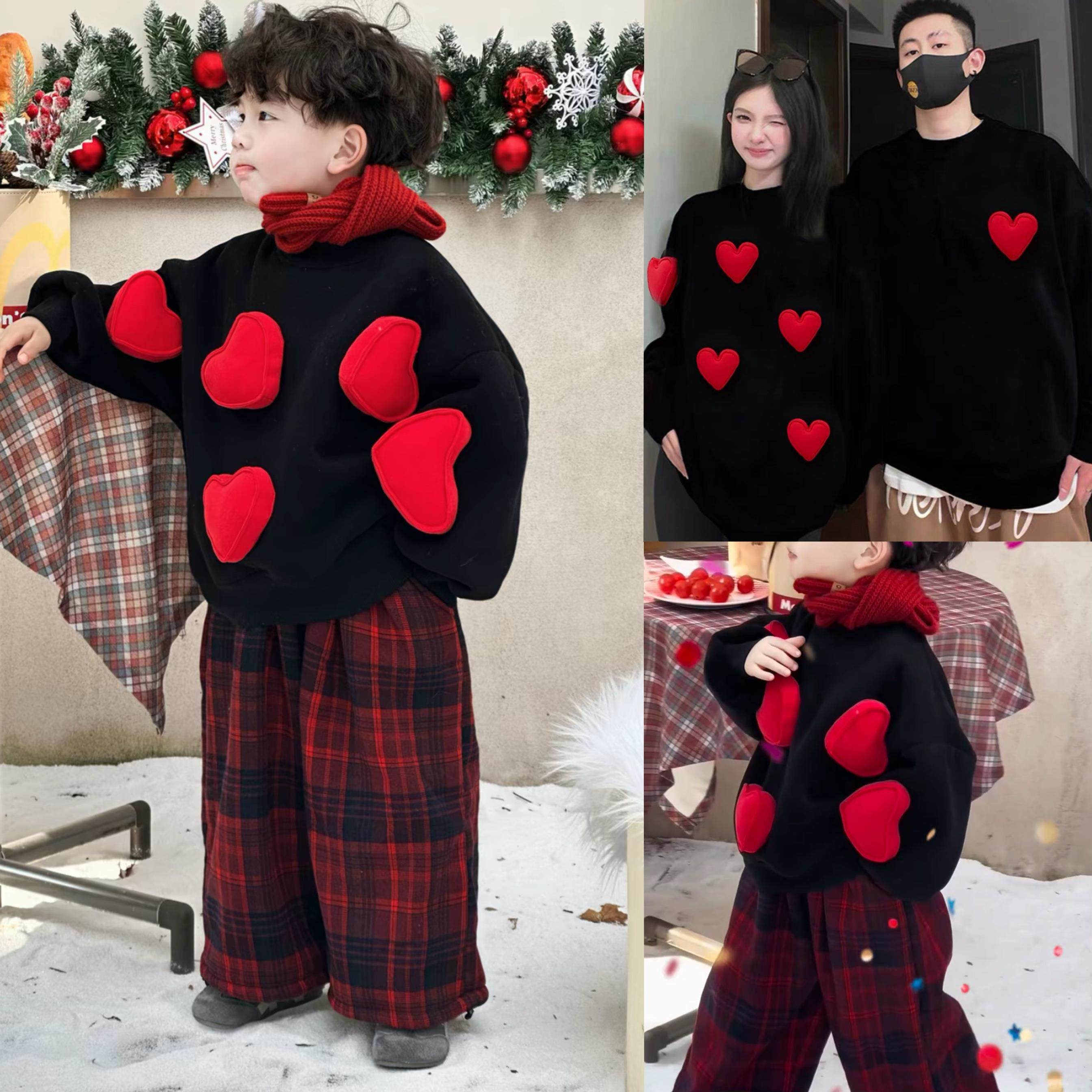 过年亲子装新款一家三口母女加绒加厚立体爱心卫衣新年拜年服套装,淘宝优惠券,粉丝福利购,淘宝优惠卷