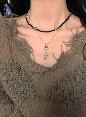 暗黑十字架choker女长款叠戴锁骨链轻奢高级感小众辣妹朋克风颈链