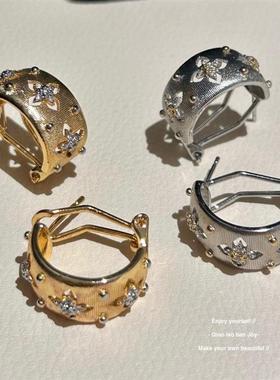 银针布契家耳环耳圈金属小众拉丝镂空重工耳钉高级质感复古耳饰