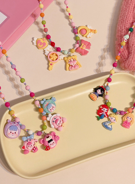 韩系可爱儿童彩色卡通项链女童秋冬搭配链子圣诞装饰串珠颈链