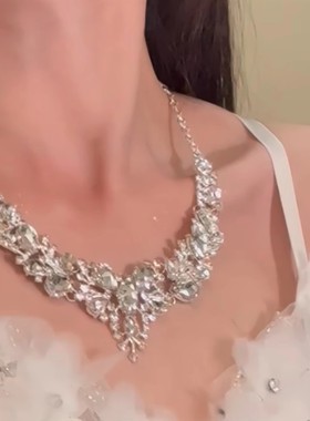 超闪满钻锆石项链女重工轻奢小众高级感晚宴礼服锁骨链潮